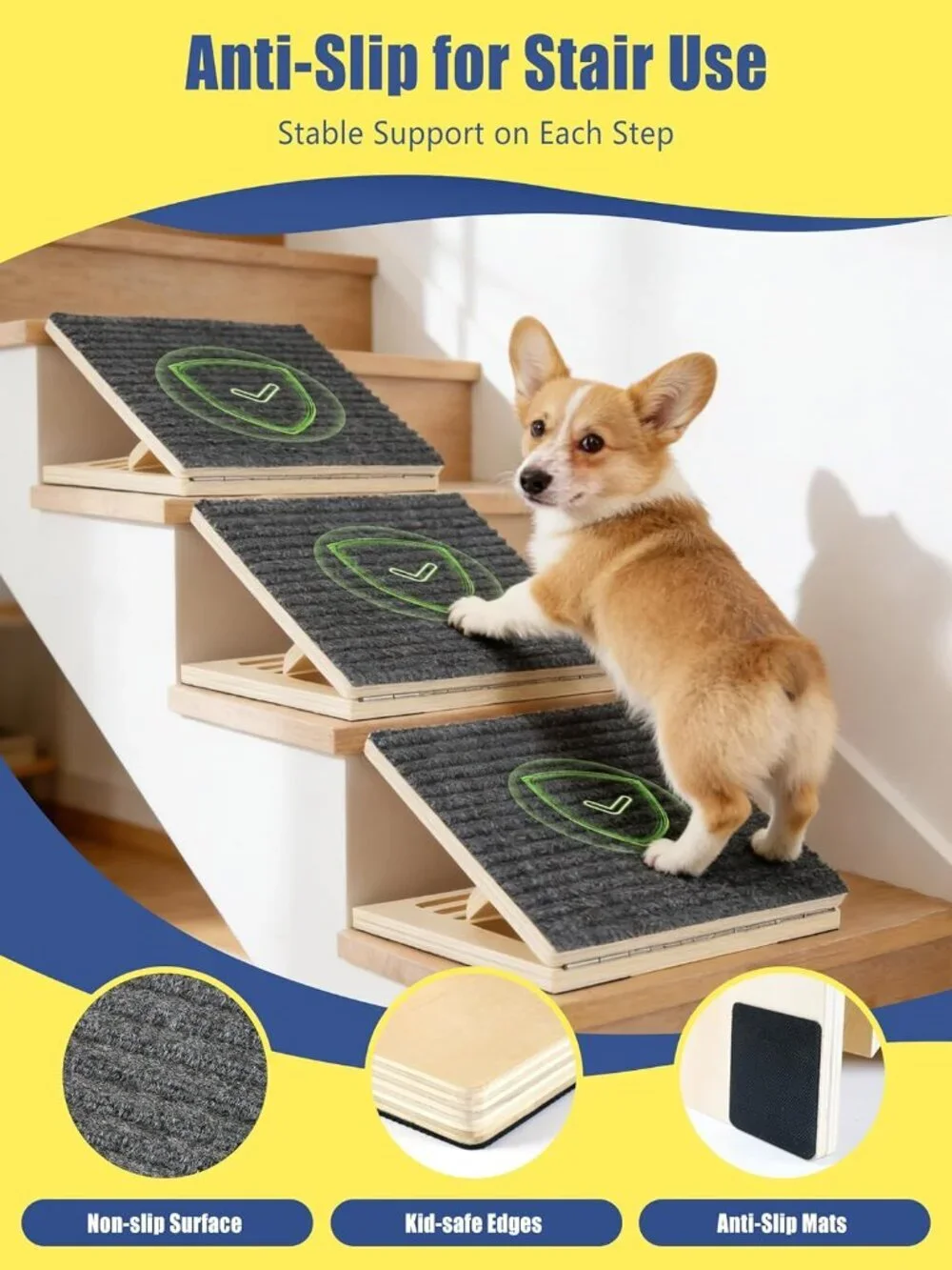 Pet Stair Ramp for Small Dogs, 4 Pack Foldable Wooden Dog Steps for Stairs